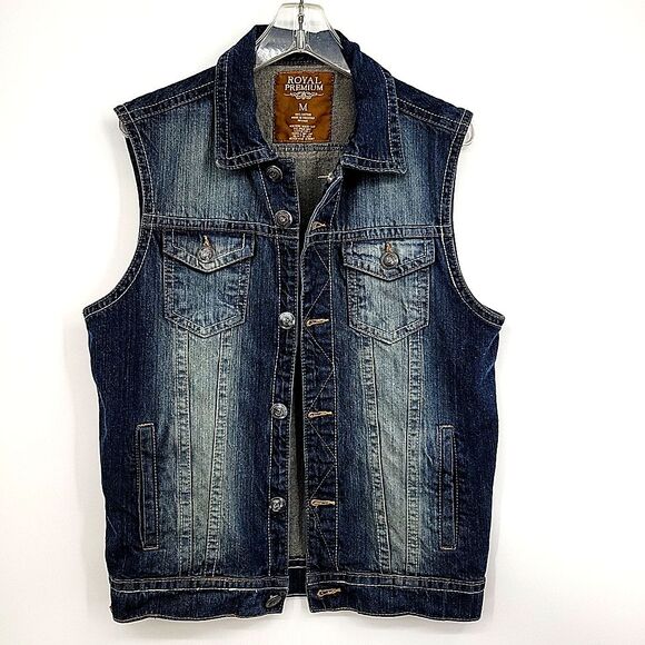 Royal Premium Womens Denim Vest Size Medium LOOK Verdigris on Buttons - Picture 2 of 11